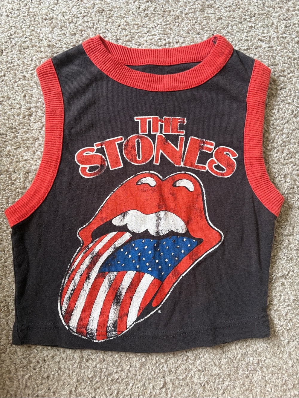The Rolling Stones Black & Red Cropped Graphic Tank